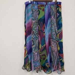 Nypl Womens Patchwork Paisley Artsy Y2K Maxi Skirt Size L Blue Hippie Festival